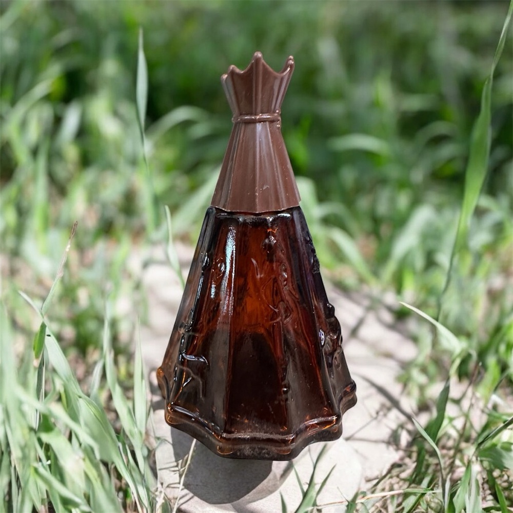 Vintage Avon cologne bottle native American Tepee dark glass circa 1970